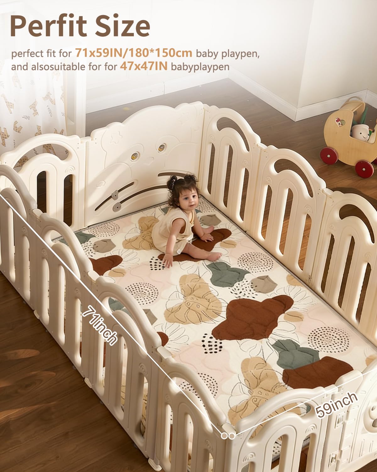 Krabbelmatte Baby Faltbar, Verdickte Krabbeldecke für Baby 180x150cm, Anti Rutsch Matte, Maschinenwaschbare, Spielmatte Faltbar, Babymatte Krabbelmatte für Laufgitter, Design im Bohème-Stil