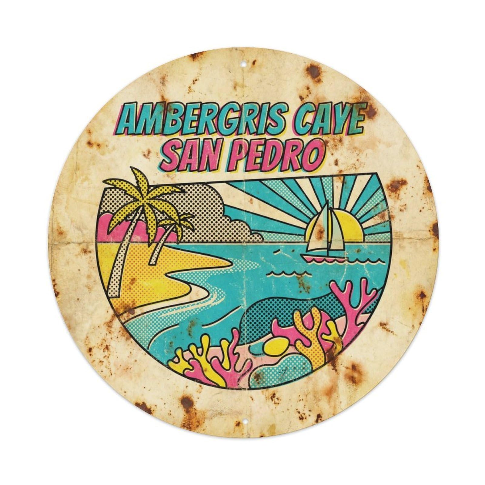 Olhnbad 08X08inch Style Ambergris Caye San Pedro Lagoon Travel Retro Graphic Metal Tin Sign