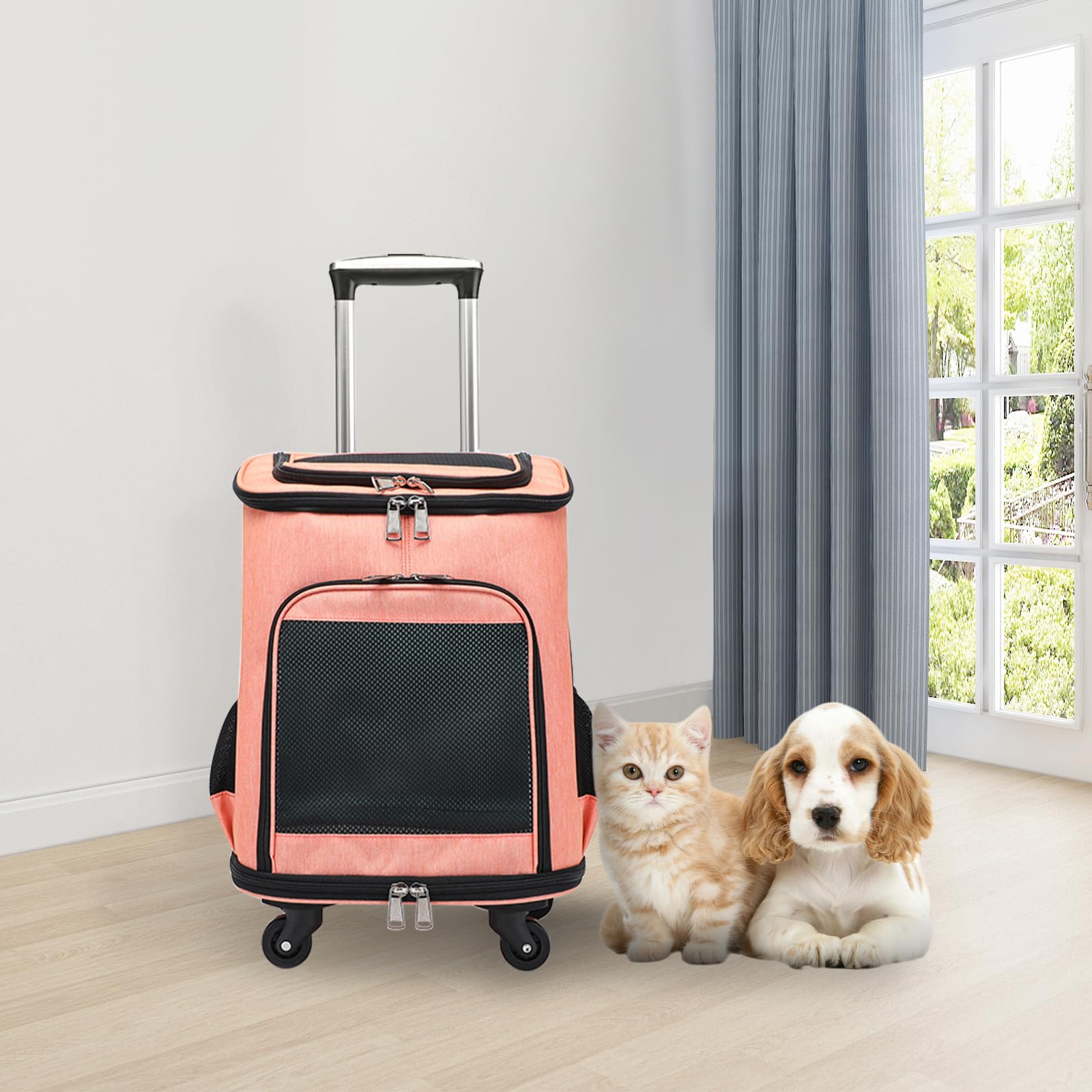 Mochila para perros con ruedas, mochila para gatos con ruedas, para perros y gatos, hasta 10 kg, ligera, para cachorros, mascotas (naranja)
