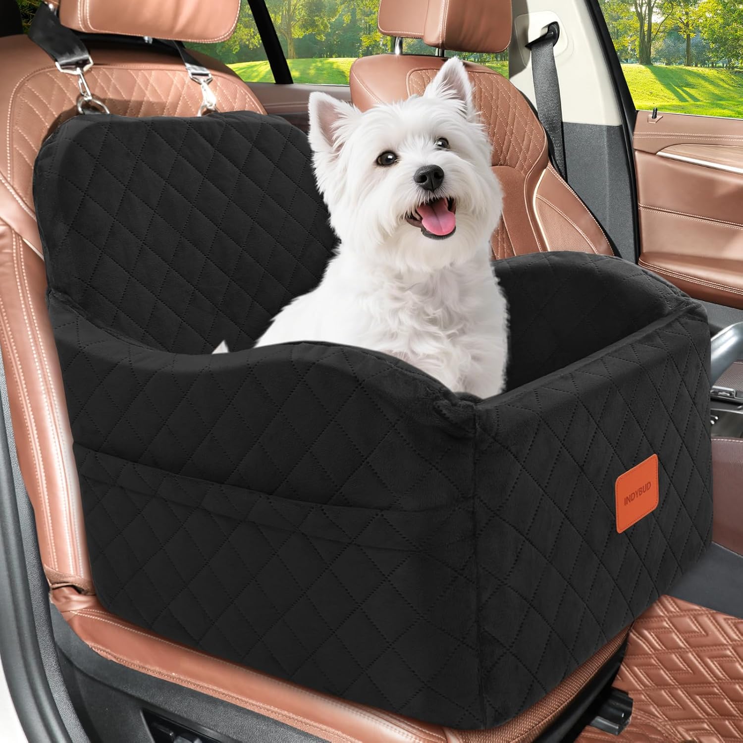 Small Dog Car Seat, Memory Foam Dog Booster Car Seats with Thick Cushion for Medium Dogs Under 35lbs, Detachable Washable Pet Carseat with Storage Pockets(Black, Medium)