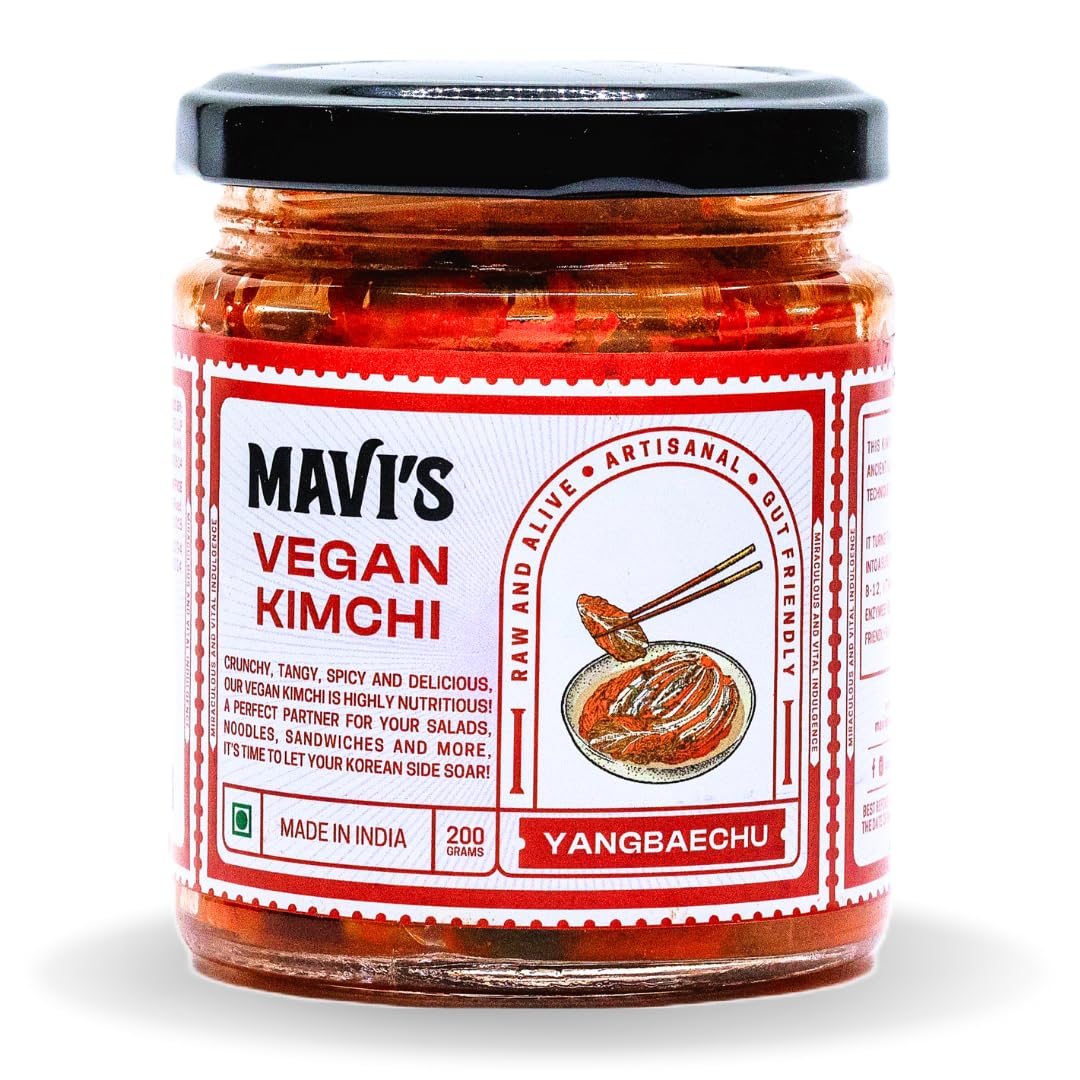 MAVI's Veg Kimchi | Korean Cabbage Kimchi | Artisanal Probiotic Pickle | 100% Natural, Organic & Vegan | No Preservatives, No Artificial Flavour or Colour | Pack of 1 (200g)