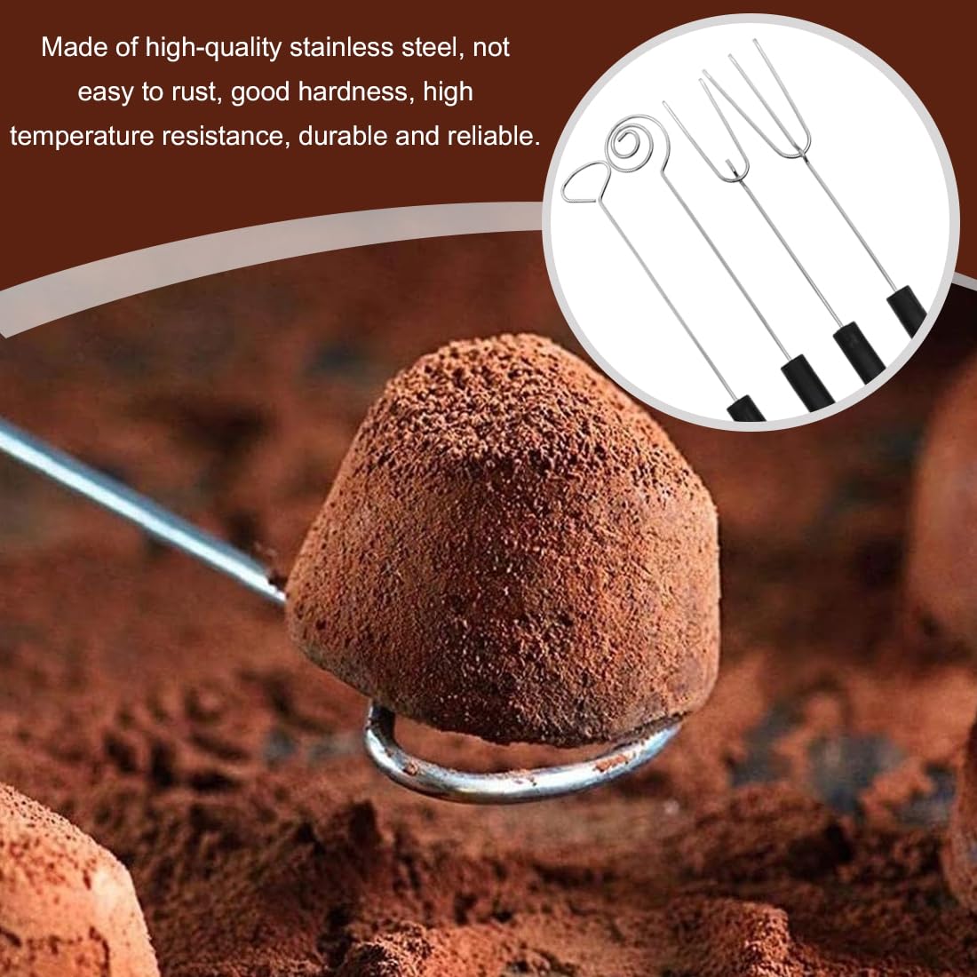 WeddHuis Lot de 4 Fourchettes à Pralinés, Acier Inoxydable, Ustensiles pour Chocolats, Bonbons, Truffes et Confiseries Faits Maison (avec Grille)