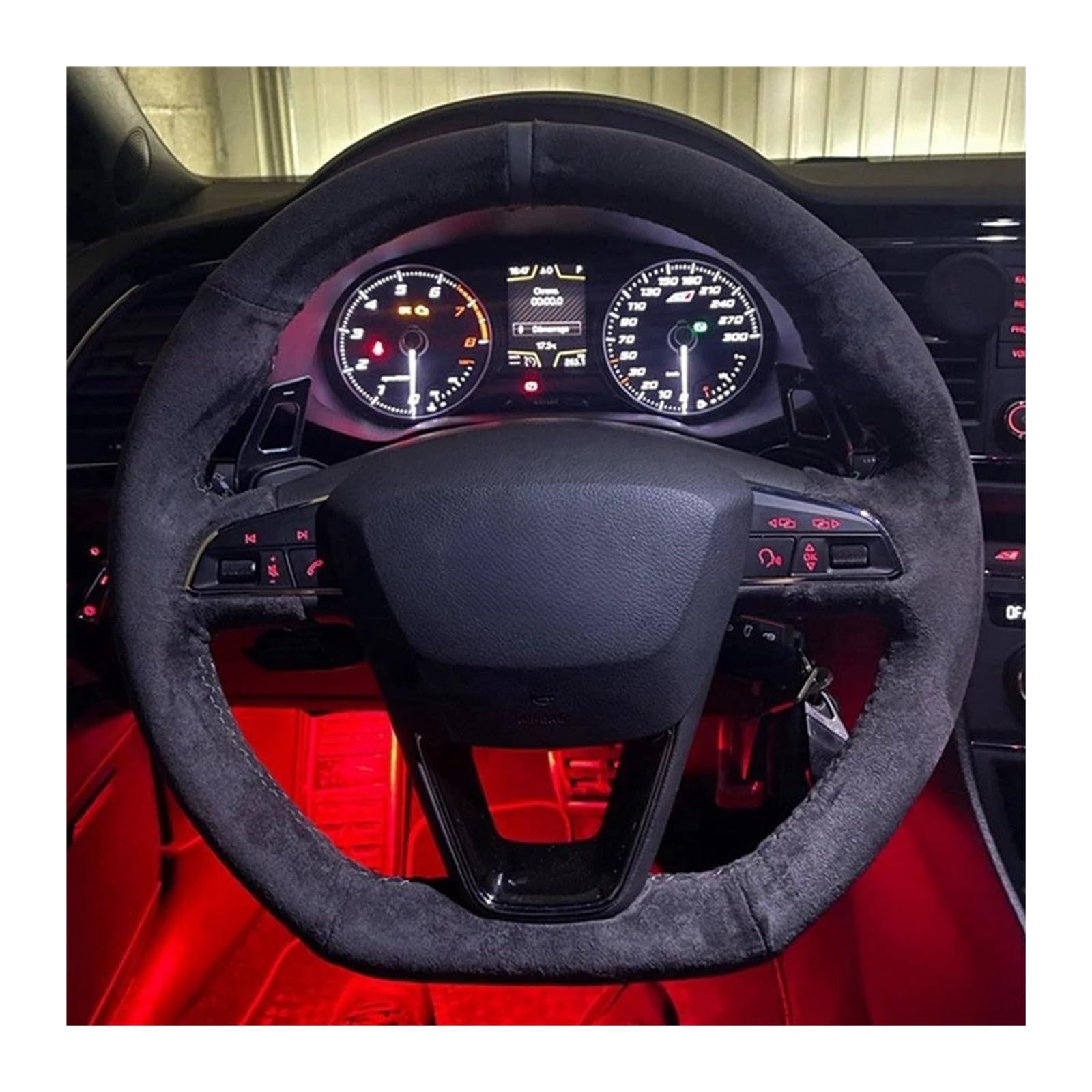Cubre Volante Funda Para Seat Para Leon Para C&upra Para ST Para Ateca Para C&upra Para Ateca Para FR Para C&upra R Funda Para Volante Coche Antideslizante Trenza Gamuza Negra Protectora Para Volante(