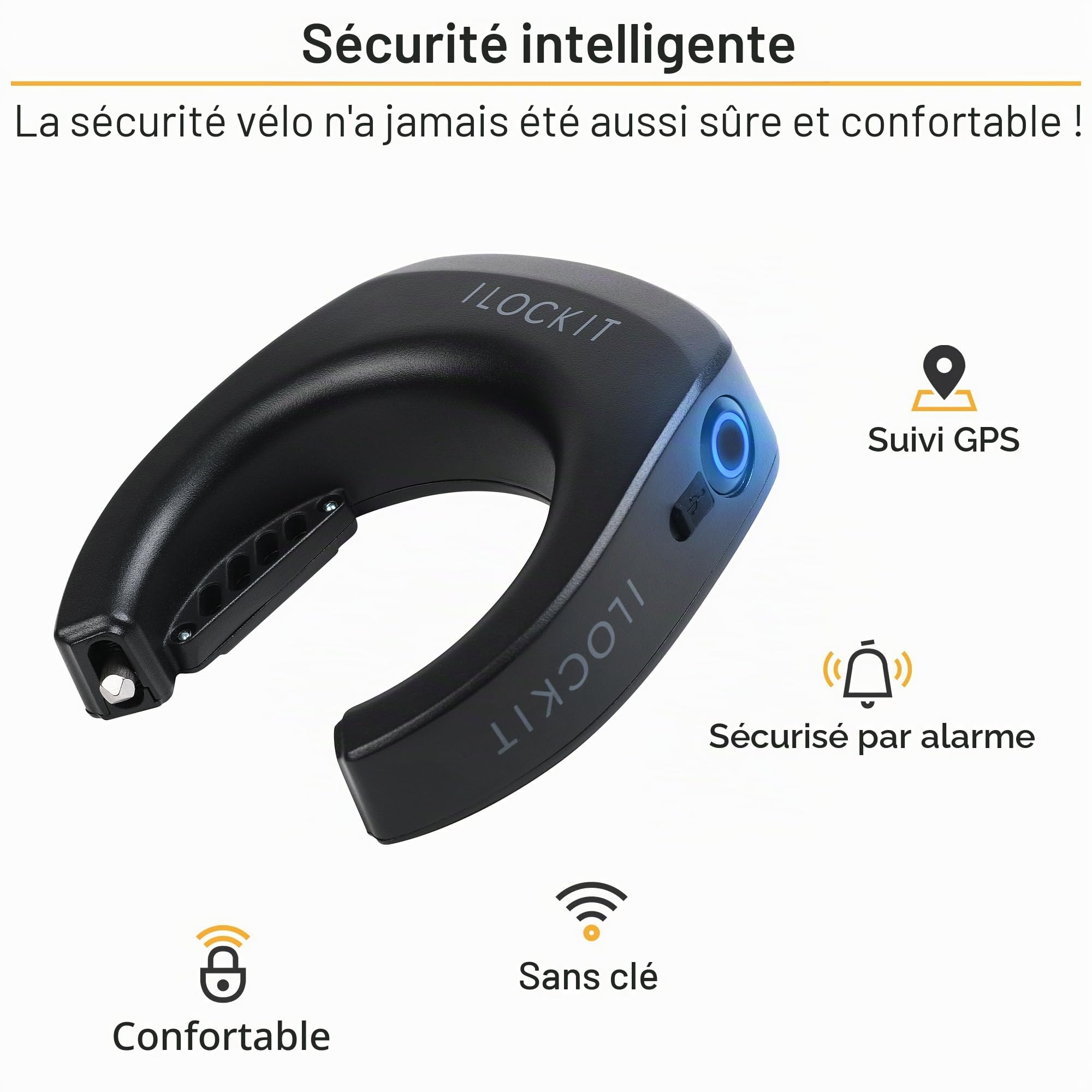 PRO antivol de cadre pour vélo | Suivi GPS en direct | Haute sécurité | Application smartphone | Système d'alarme 110 dB | Évitement des rayons