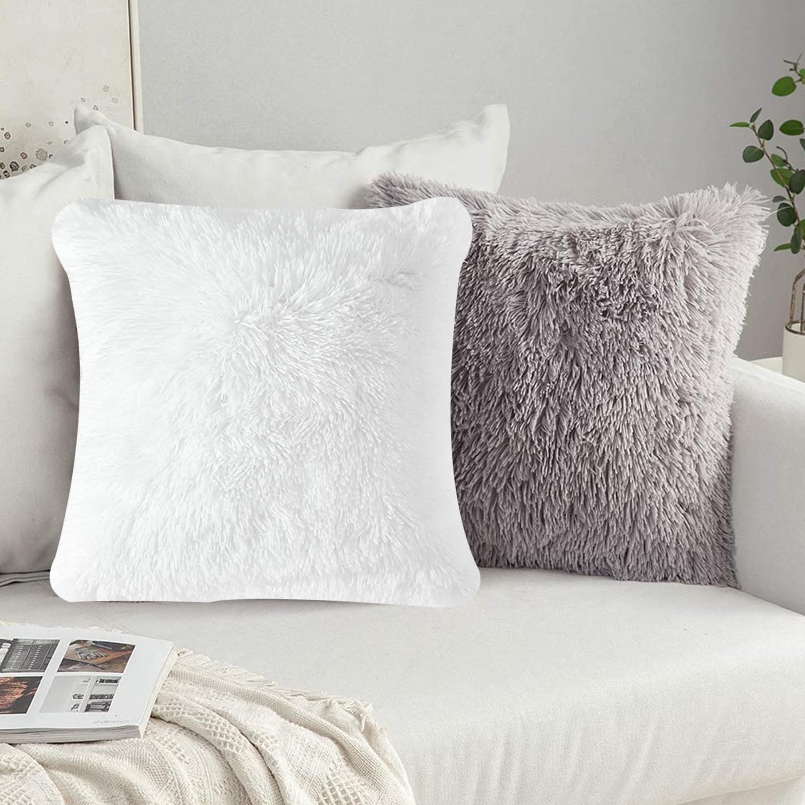 FOSDICK Fluffy Cushion Covers set of 2, 43x43 Sofa Cushion Covers with Zipper, Square Throw Pillow Cover - Image 2