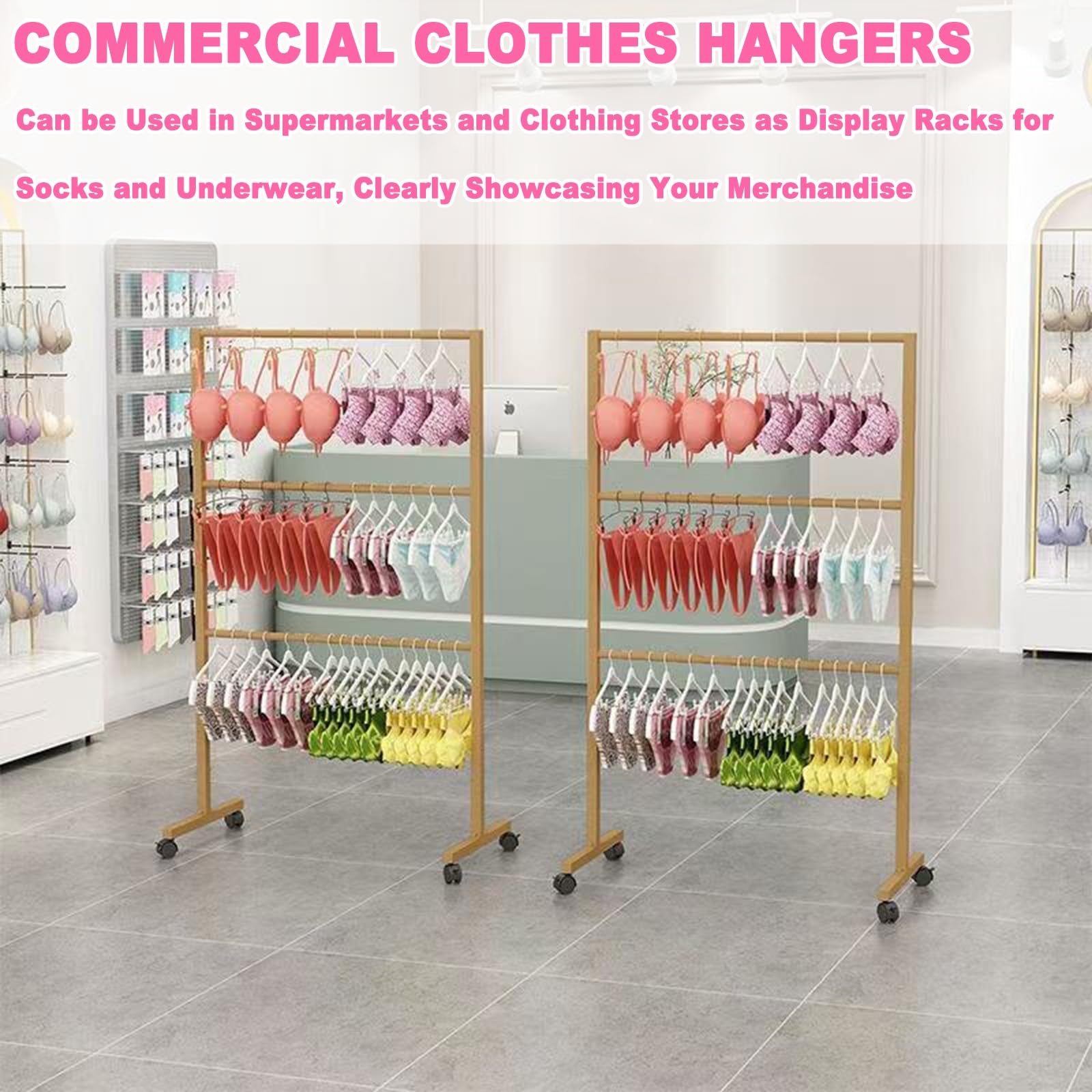 Kommerziell Unterwäsche-aufsteller, 3-stöckiges Kleiderständer mit Rollen für Unterwäsche und Dessous, Robuste Ladeneinrichtung für Boutiquen und Märkte(Yellow,60x40x130cm/24x16x51in)