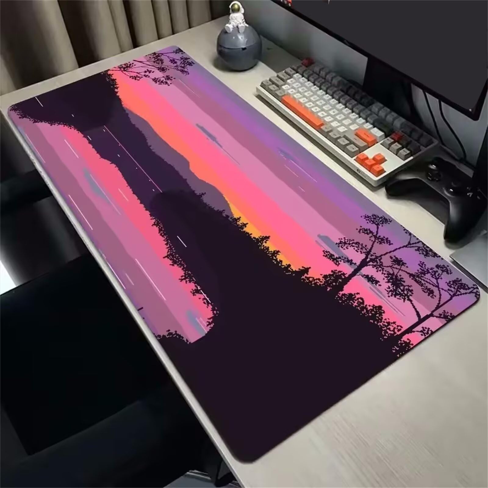 Alfombrilla Ratón XXL de Gran Tamaño Vista del Atardecer en Dibujos Animados 1000x500x2mm Mouse Pad Antideslizante,Mejora La Precisión Y La Velocidad,Accesorio Gamer decoración Escritorio