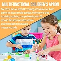 Vista 5 de Juego de delantal y sombrero de chef para niños, divertido delantal de entrenamiento con 2 bolsillos para niños y niñas