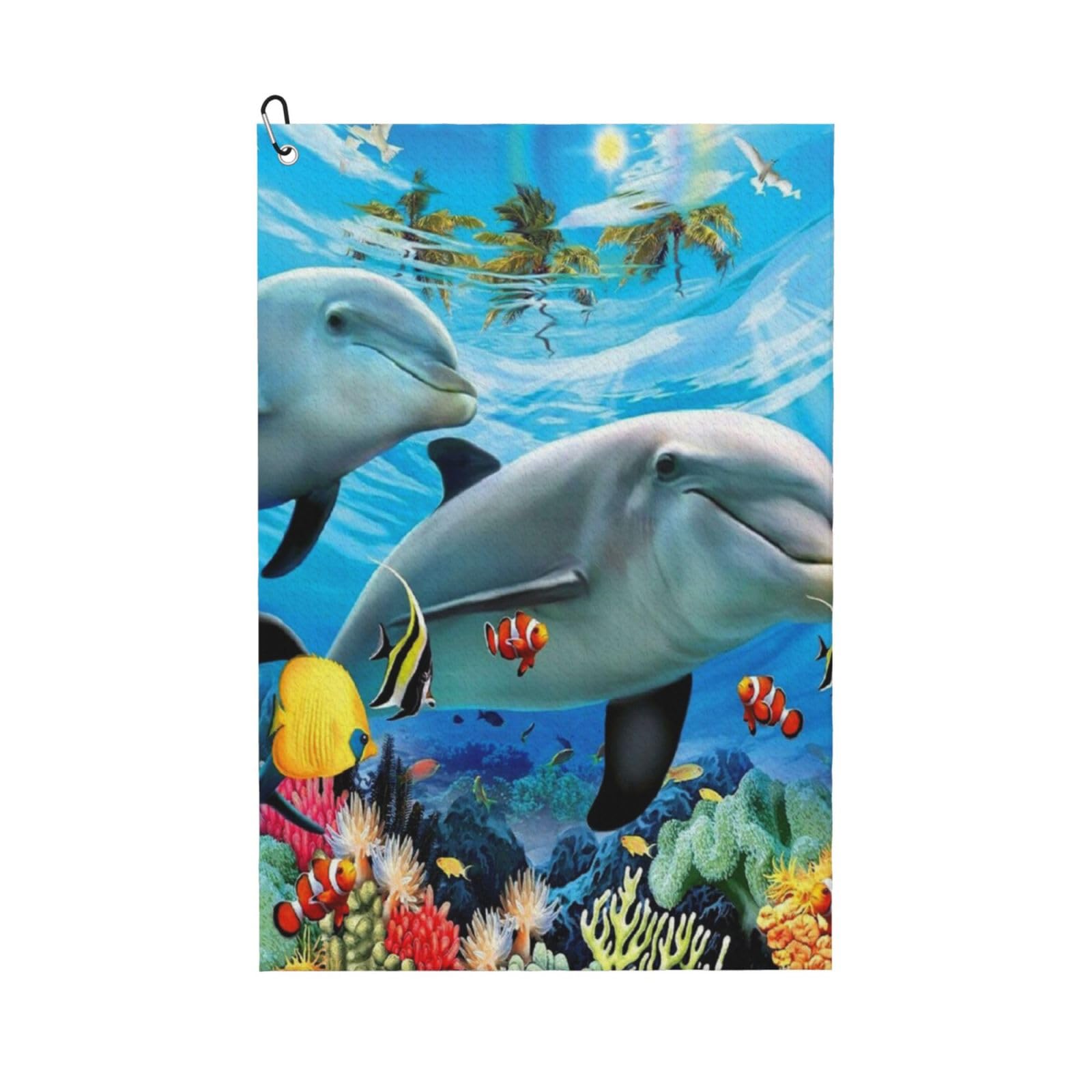 Hnnkloy Underwater Dolphin, 16x24 in Portable Waffle Golf Towels with Carabiner Clip for Golf Bag