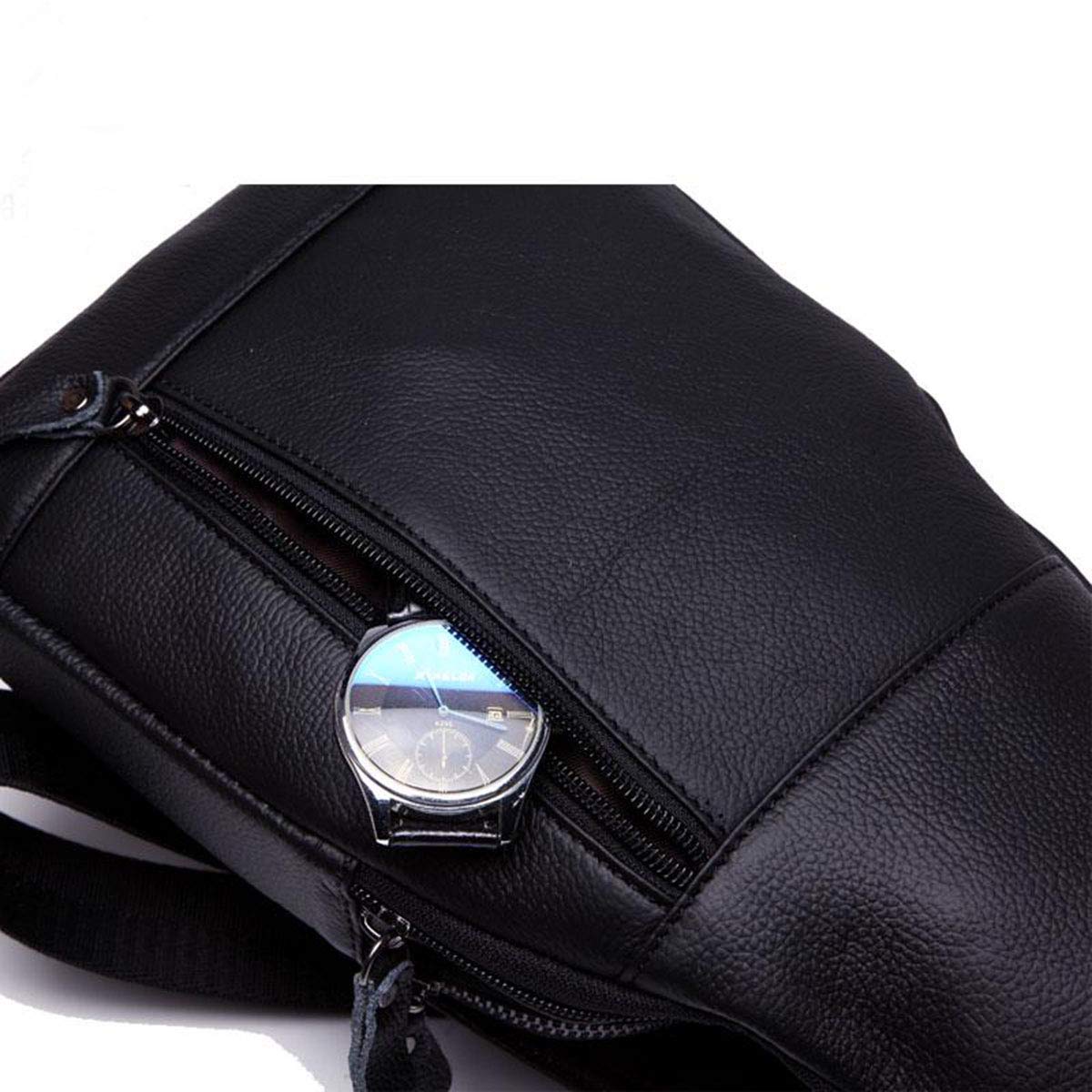 Bolso de pecho de cuero genuino para hombre, bolso cruzado de hombro, bandolera, mochila de mensajero, mochila para negocios, casual, deporte, senderismo, viajes, negro, Negro - 9