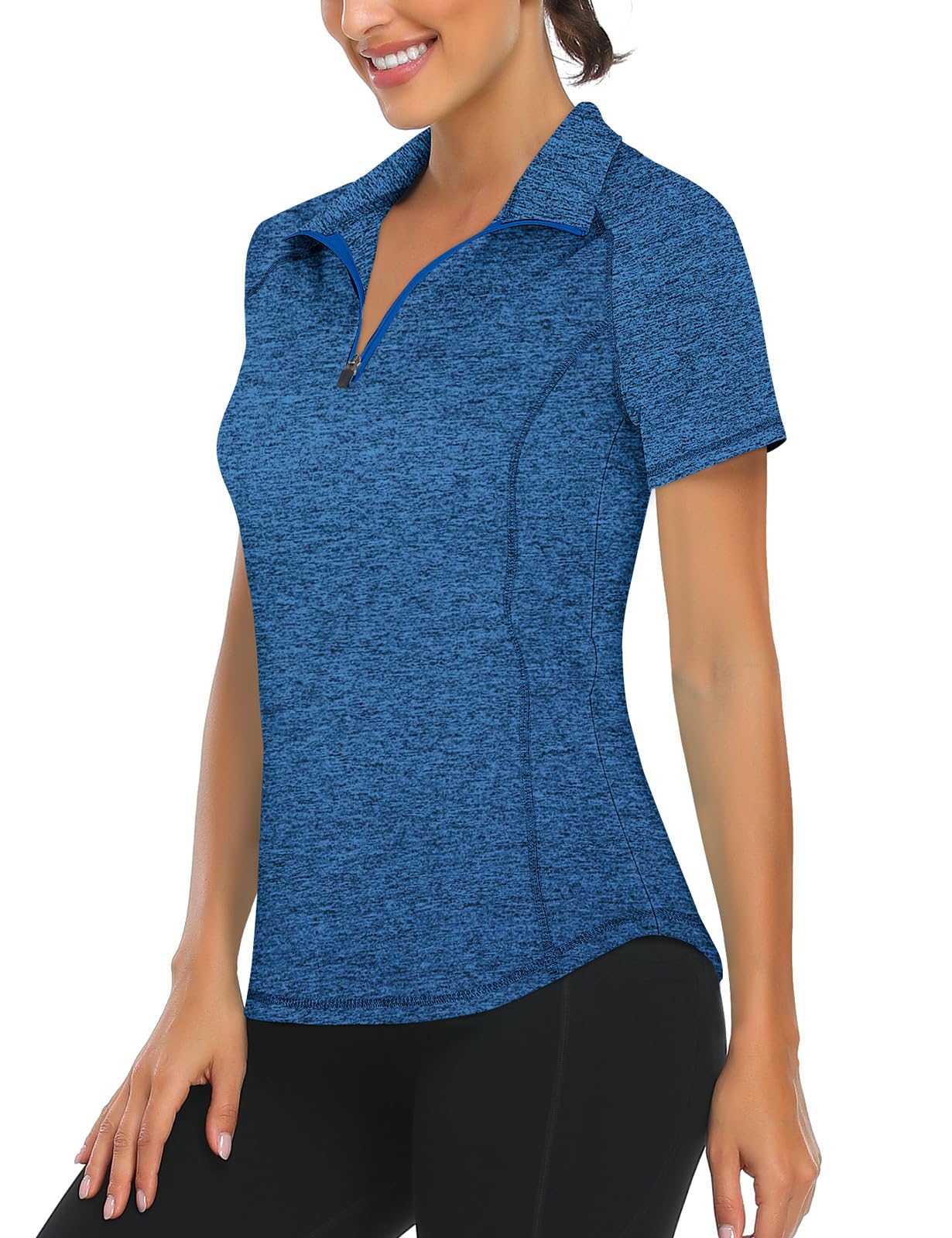 LURANEE Women's Short Sleeve Moisture Wicking Athletic Shirts Quarter Zip Pullover
