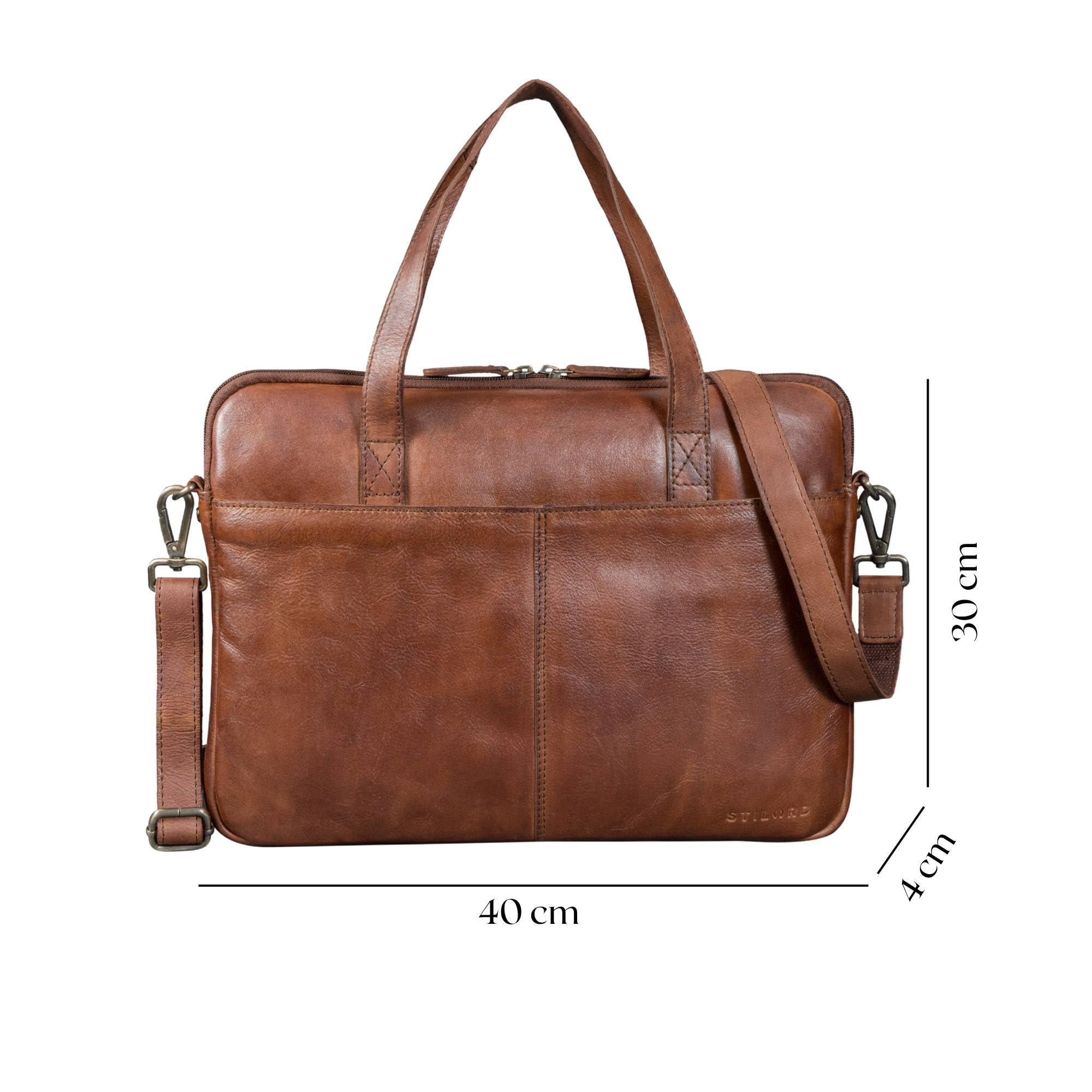 STILORD "Leonel Schmale Laptoptasche 15.6 Zoll Leder Braun Aktentasche Herren Notebooktasche Echtleder Laptop Sleeve Dünne Business Umhängetasche mit Schultergurt & Griff
