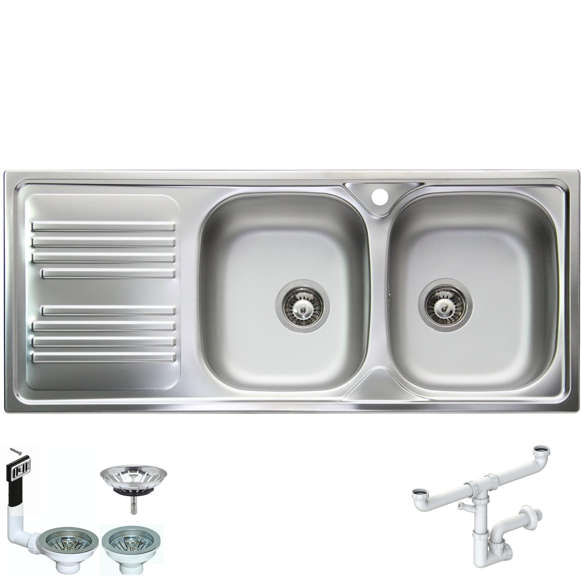 Lavello TM1162ILPC da incasso 2 vasche con gocciolatoio sinistro | Acciaio Inox Prelucido | 116x50 cm | Foro Scarico 3,5” | Lavello Cucina Resistente, Igienico e Facile da Pulire