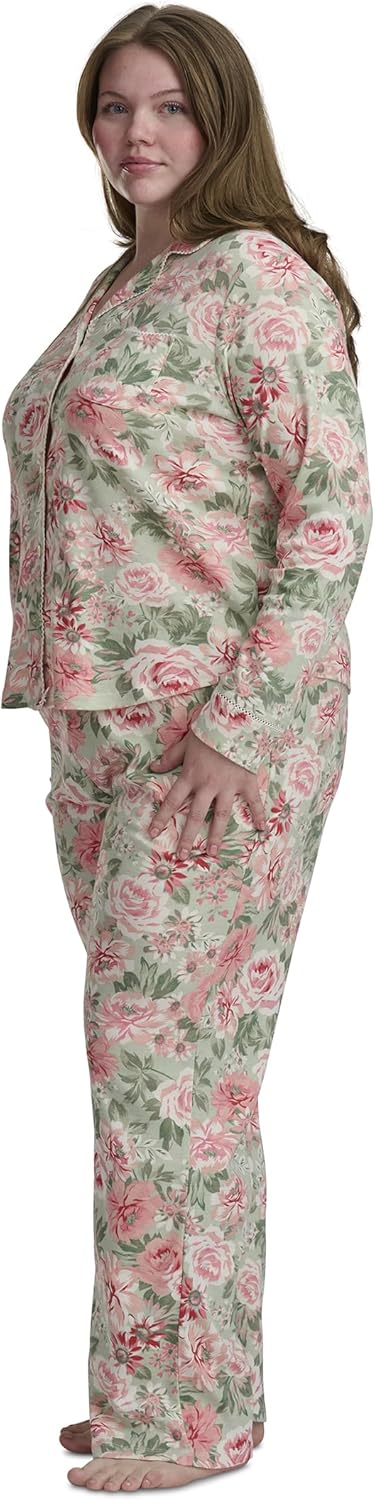 Karen Neuburger womens Plus Size Notch Collar Top and Pant Pajama Set With Picot Trim - Image 4