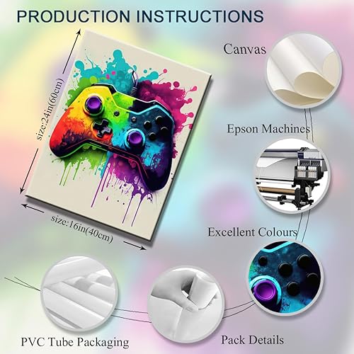 Miniatura 4 de Arte decorativo de pared para sala de juegos, con mango de video a color, con diseño de graffiti, póster con luz de neón, imagen para niños,