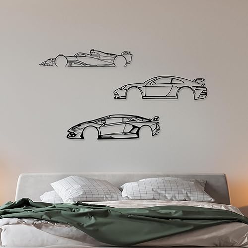 Miniatura 4 de Xedatric Juego de 3 piezas de arte de pared de metal de carreras, arte de pared de coche, decoración de pared de coche, decoración de pared para