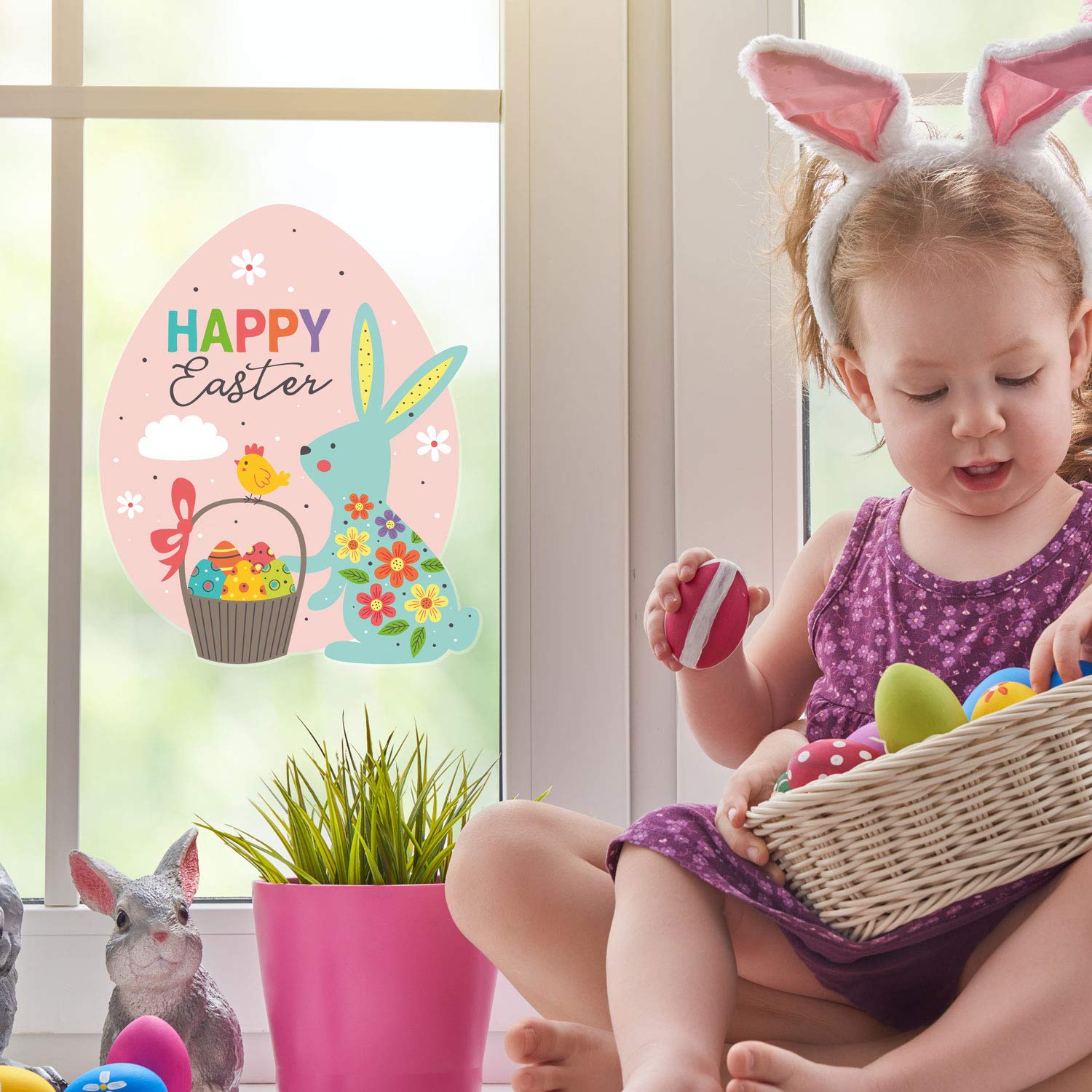 Stickerscape Happy Easter - Standard Easter Window Stickers (Happy Easter - Standard) | Easter Window Decal, Spring Window Decor, Spring Window Stickers | Easy To Apply, Cleanly Removable And Repositionable