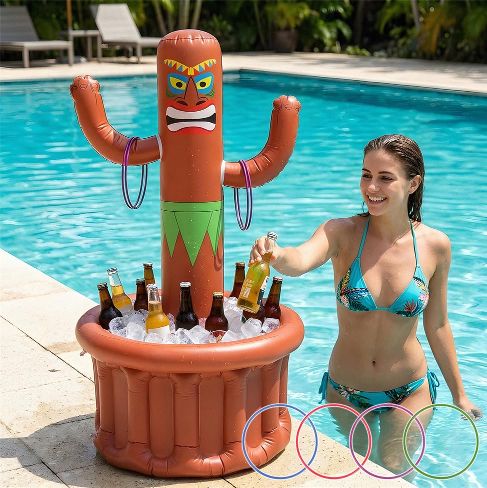 Glacière gonflable de piscine style Tiki pour fête tropicale Luau et jeux aquatiques