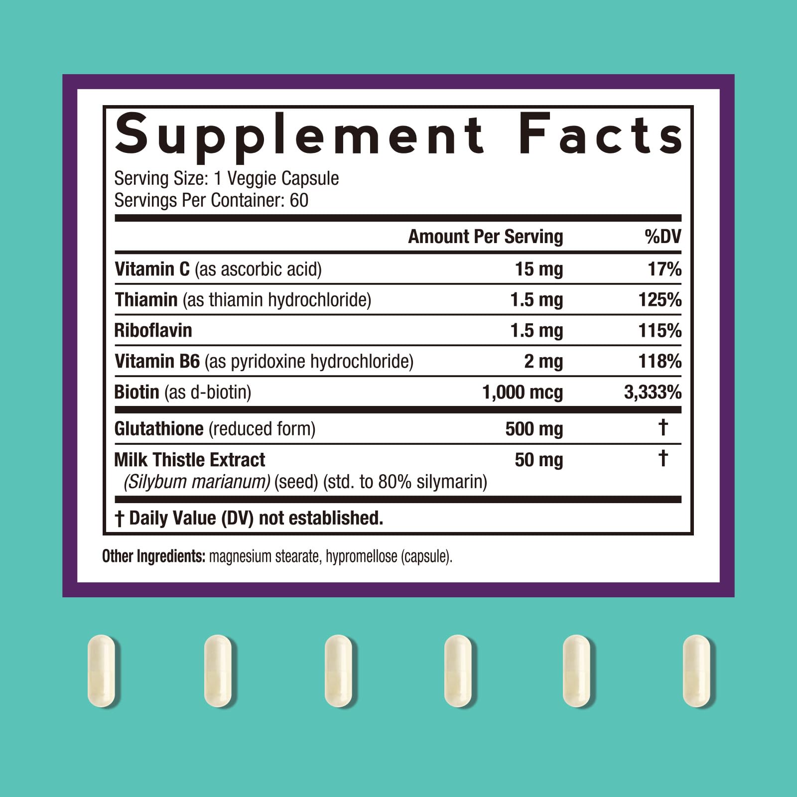 Doctor's Recipes Glutathione 500 mg, Active Reduced Form GSH, with Milk Thistle Extract, Vitamin C, B6, Liver & Immune Support Glutathione Supplement, 60 Vegan Capsules, Non GMO — Amazon image 2