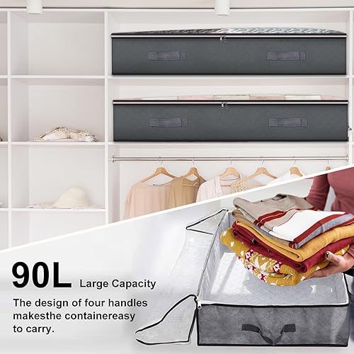 Miniatura 11 de Paquete de 2 contenedores de almacenamiento para debajo de la cama, contenedores plegables de 90 litros y contenedores de almacenamiento debajo