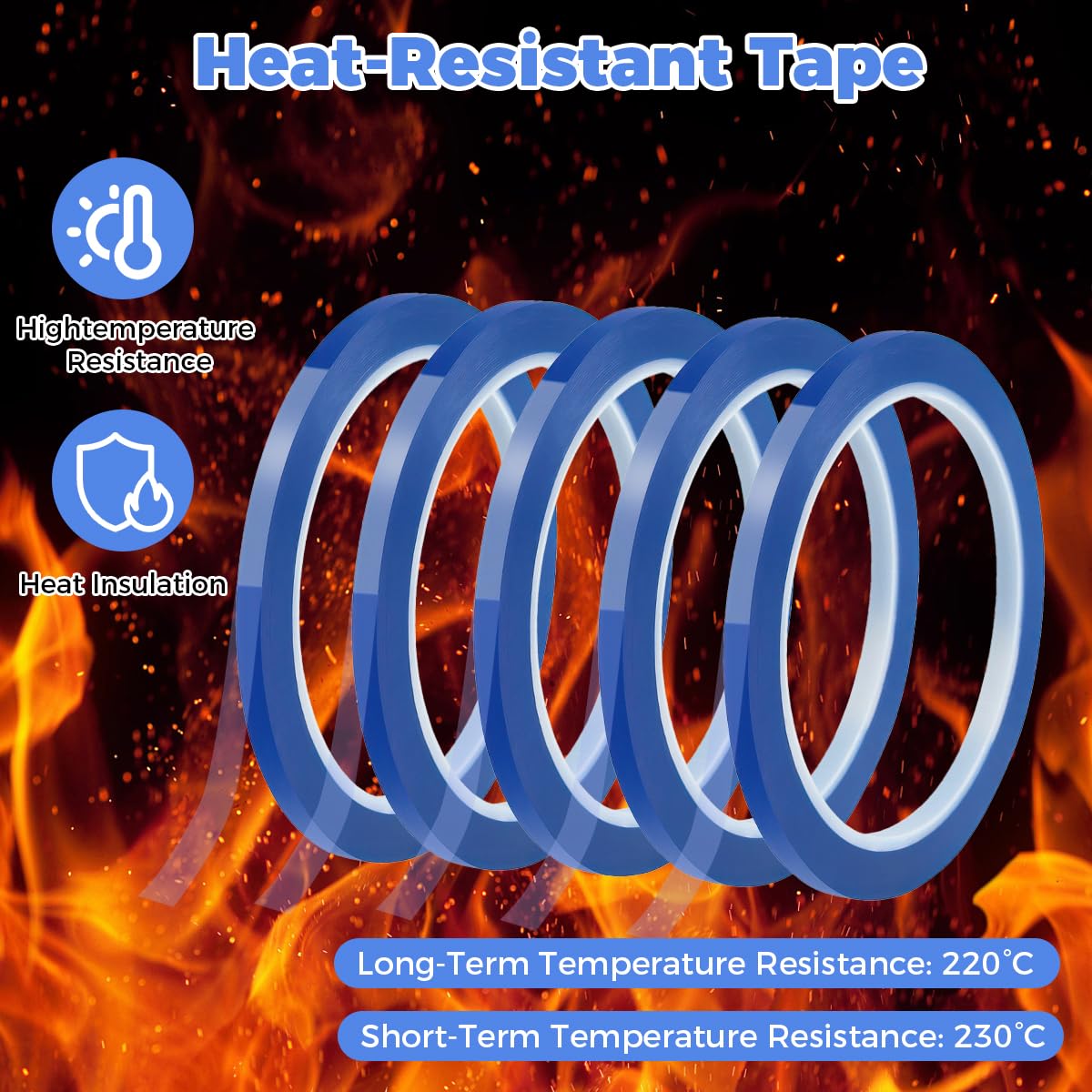 5 Rotoli Nastro in Poliammide 10 mm x 33 m Nastro Termico Sublimabile Senza Residui, Blu per Sublimazione Nastro Resistente, per la Mascheratura, la Saldatura, Schede di Sublimazione e Isolamento