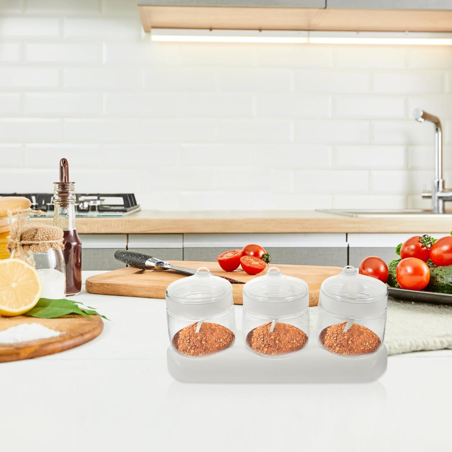 Glass Condiment Jar Set 350ml, Multi-use Glass Salt Pot with Lid, Seasoning Container for Kitchen Table Storage and Food Service