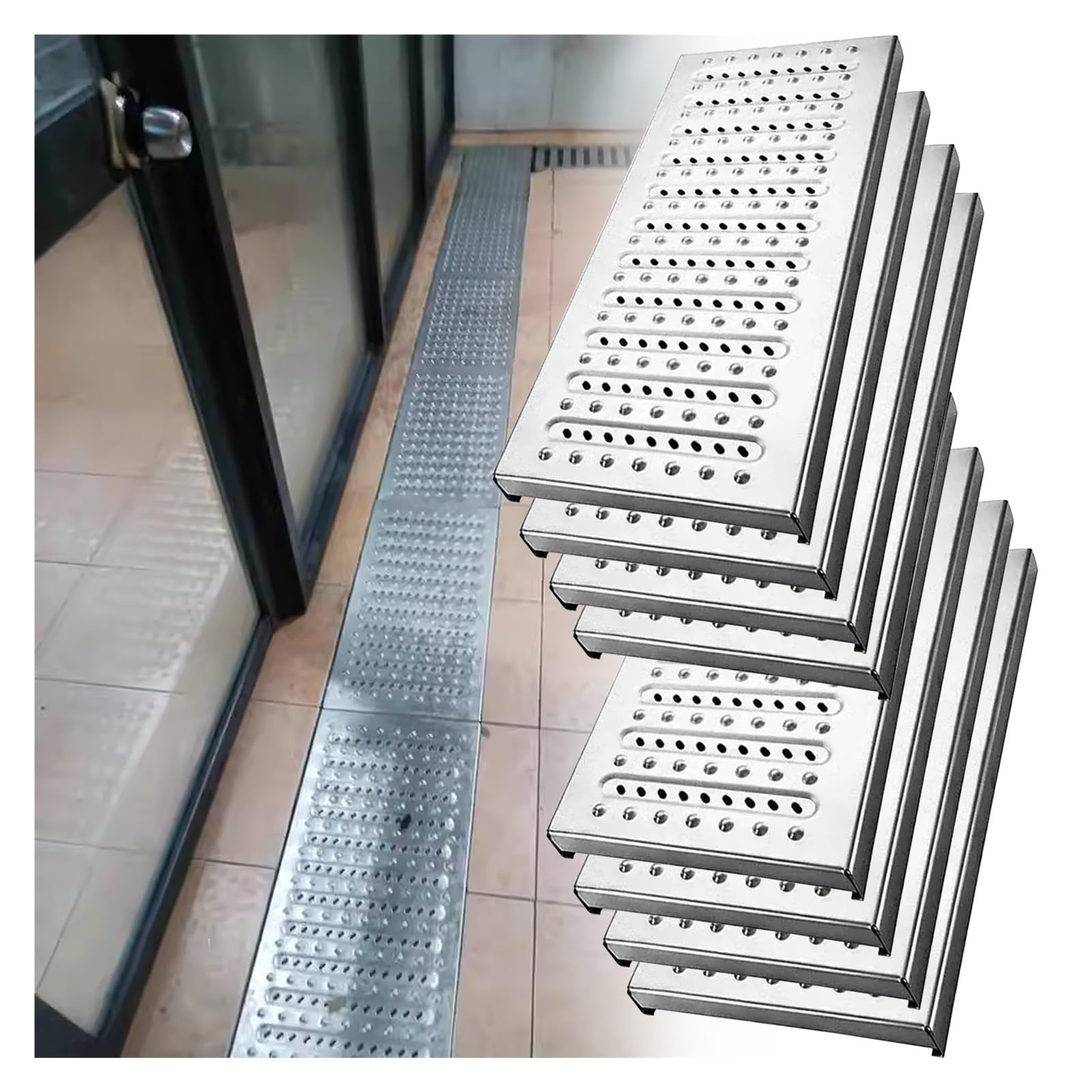 Grille de vidange en acier inoxydable pour balcon et cour | Lot de 2