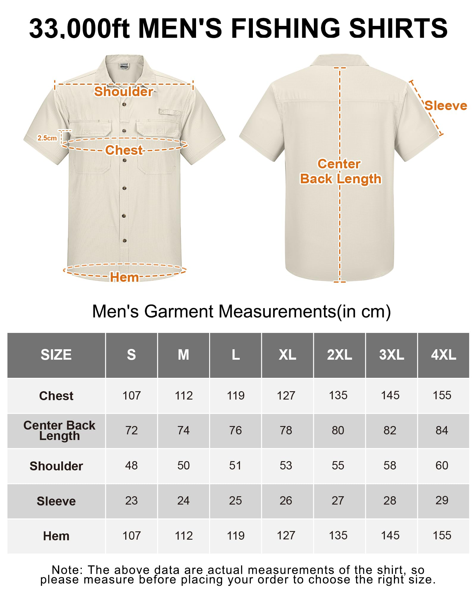 33,000ft Chemise à manches courtes pour homme - Protection UV UPF50+ - Séchage rapide - Pour les loisirs, la randonnée, la pêche, le safari, les voyages, le golf