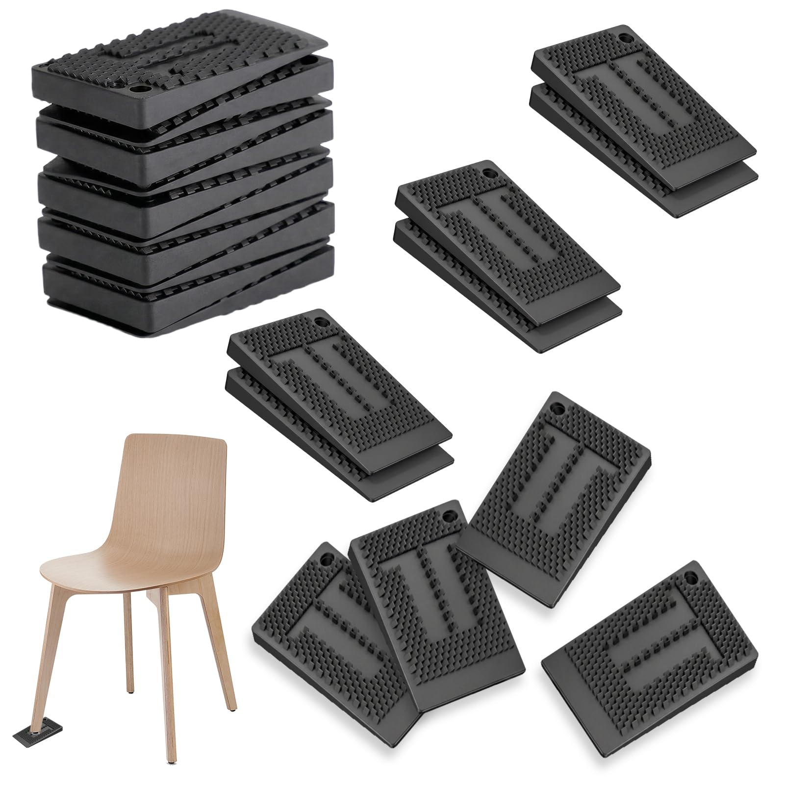 Furniture Leveling Pads 20 Pack Level Wedges Flexible Rubber Table Waterproof Non-Slip Chair Shims Stackable Cabinet Shims for Home Improvement,Table Feet, Black