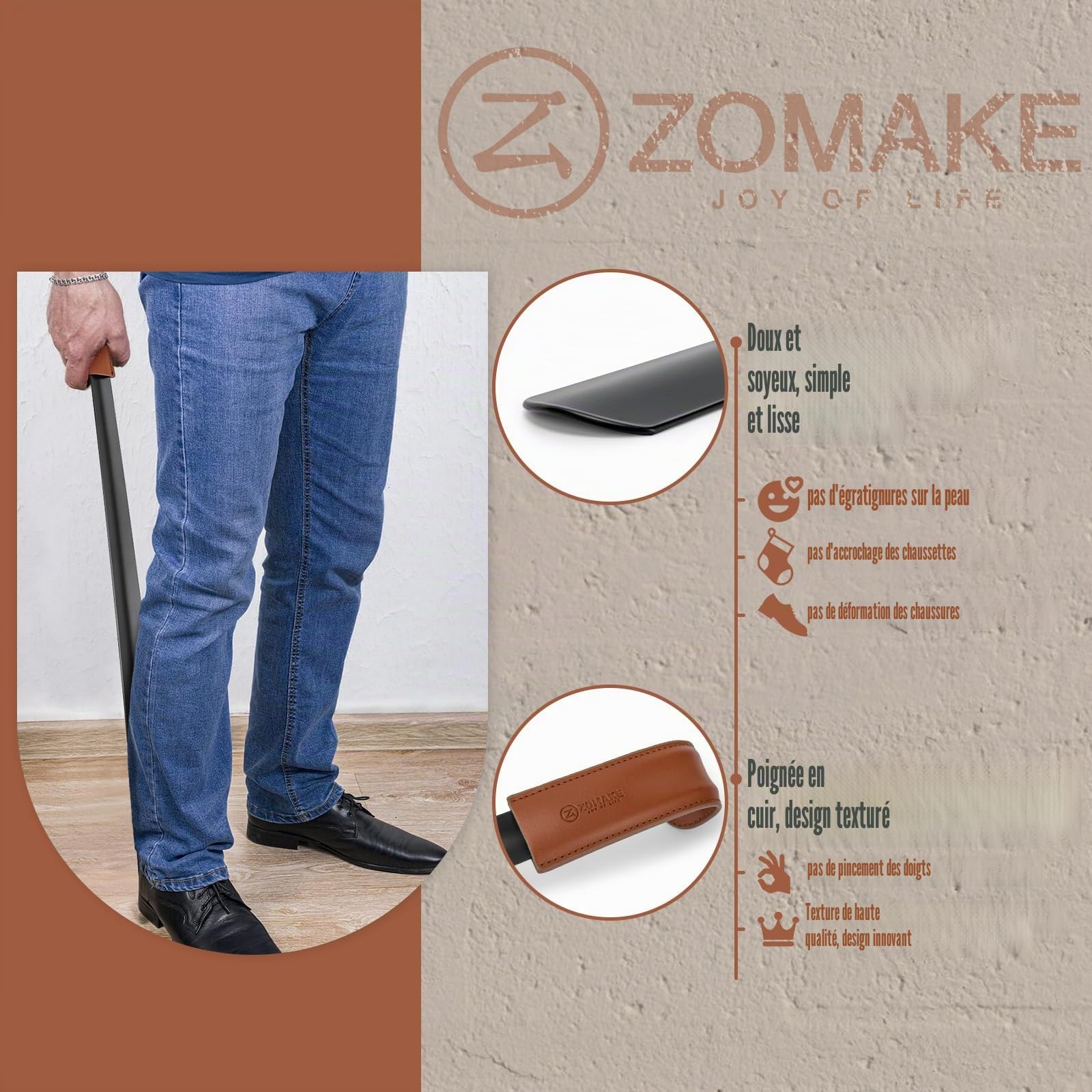 ZOMAKE Extra Long Chausse Pied,Metal Chaussé Pied Manche Longue 72cm/80cm Chausse-pieds Inox Grand Chausse Pieds avec Crochet,Chausse-pied Acier Inoxydable pour Hommes Femmes