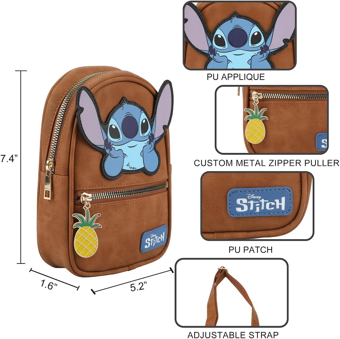 Stitch Applique Character Art 7.4" Brown Sling Bag