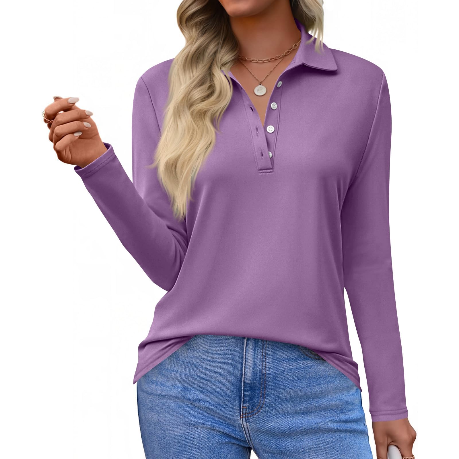 Womens Long Sleeve Polo Sweaters Knit Button Shirt Lightweight Dressy Casual Basic Pullover Tops 2025 Fall Fashion