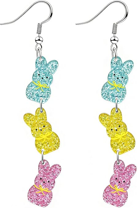 Nanafast Acrylic Easter Earrings Glitter Bunny & Egg Dangles
