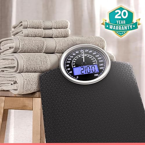 Miniatura 6 de Adamson Báscula de pesaje analógica y digital híbrida 2 en 1 para peso corporal de hasta 400 libras, vidrio templado grueso, pantalla extragrande,