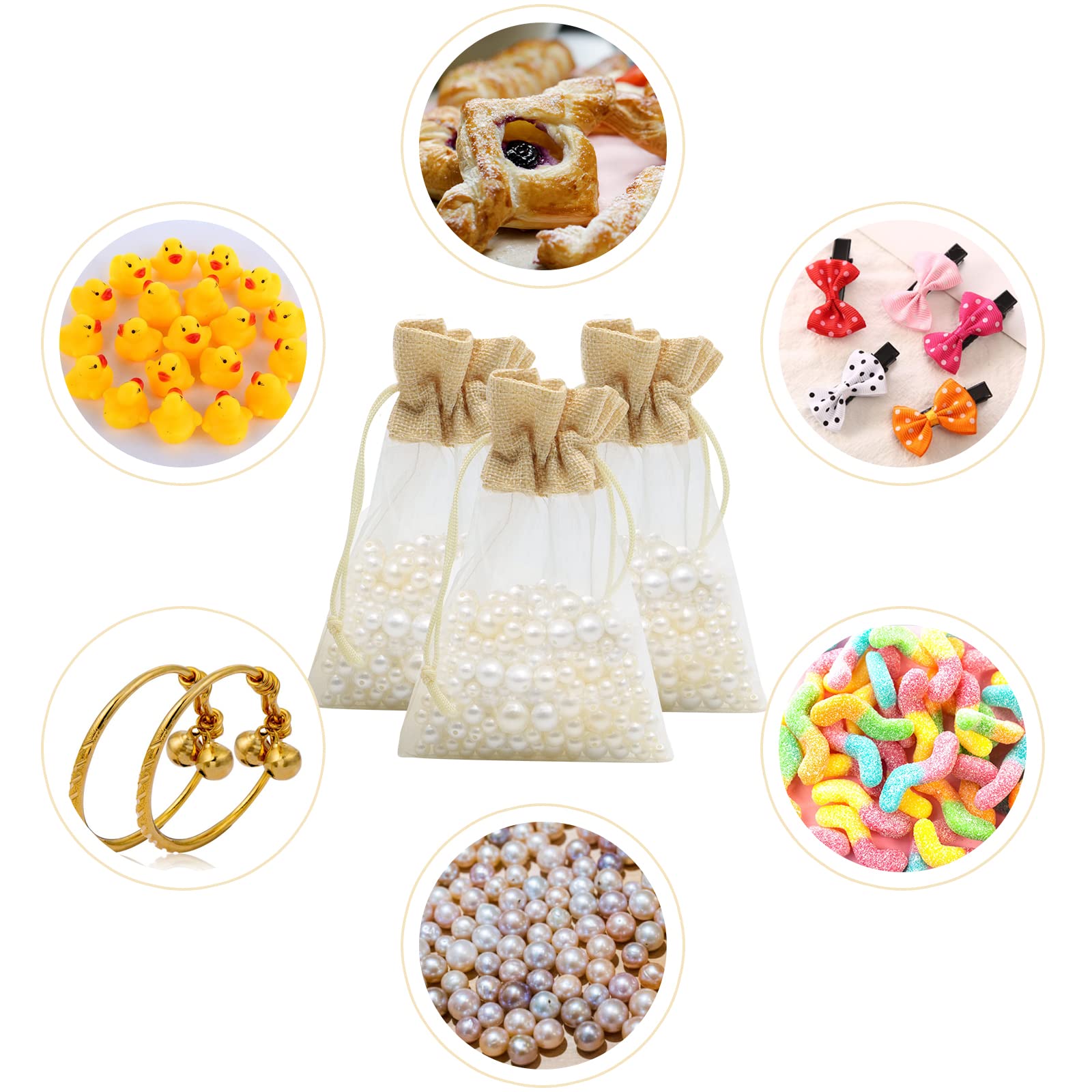 VEGCOO Bustina Organza Juta, 24 pezzi, 10 × 15 cm, sacchetti in organza, regalo con cordino di serraggio riutilizzabile, per matrimoni, gioielli, caramelle, festival