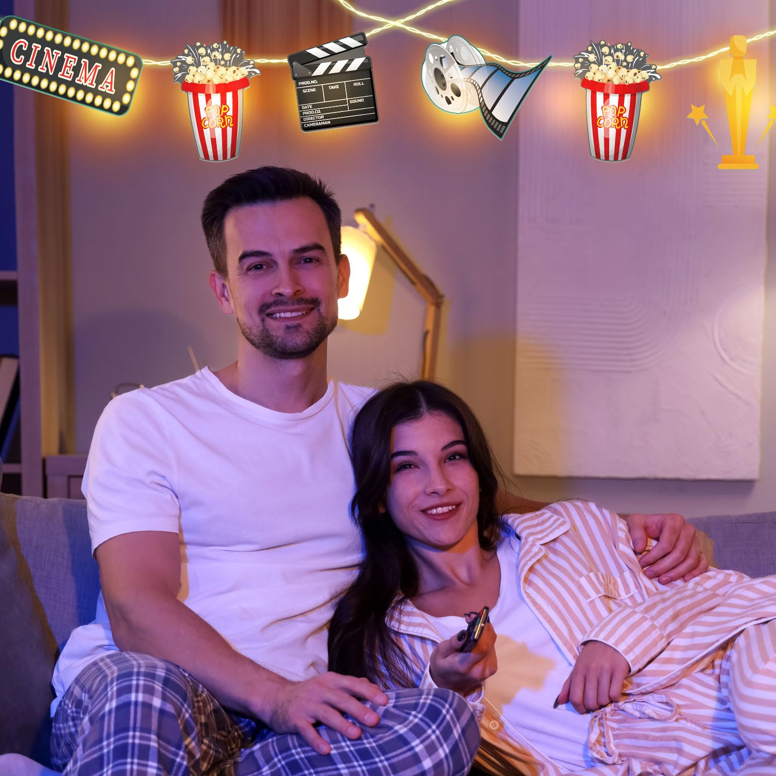 VIHOSE Guirnalda de luces con temática de película, 20 luces LED de 10 pies, funciona con pilas, suministros de fiesta temática de cine para el hogar, suministros de fiesta de cine