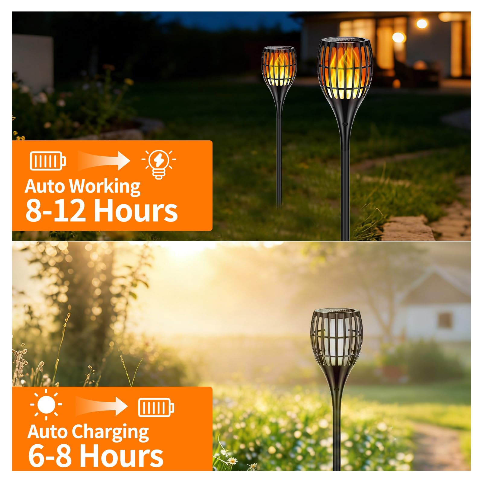 Solar-Taschenlampe, flackernde Flamme, größere Solar-Taschenlampe, 109,2 cm, flackernde Flamme, wasserdicht, für Garten, Weg, Hof (4 Stück)