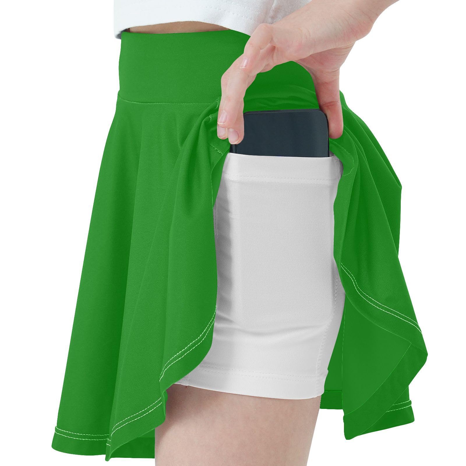 Yuiboo Falda deportiva verde con pantalones cortos, faldas de golf para niñas, falda plisada