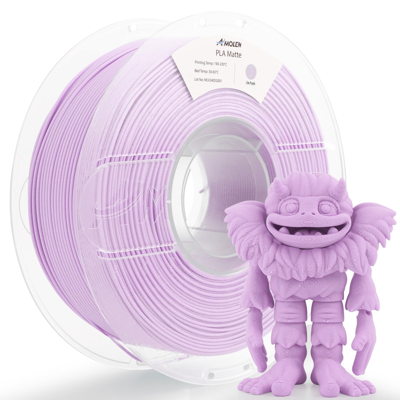 AMOLEN PLA Matte 3D Printer Filament,Lilac Purple PLA Filament 1.75mm with Smooth Matte Finish,3D Printing Filament for Most FDM 3D Printers,