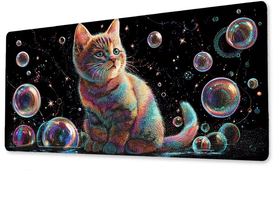 Podkładka pod mysz, duża, gamingowa podkładka pod mysz XXL, koty, 600 x 1200 x 3 mm, podkładka na biurko, antypoślizgowa, gumowa podstawa, wodoodporna i trwała, podkładka pod klawiaturę, do gier
