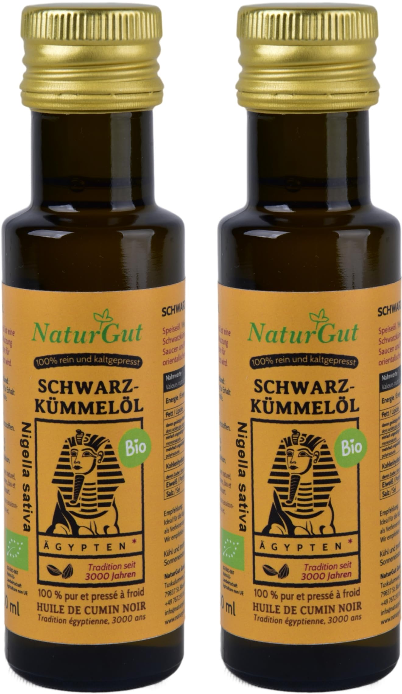 Pure Huile de Nigelle Bio - Nigella sativa pressée à froid de Égypte 2x100ml