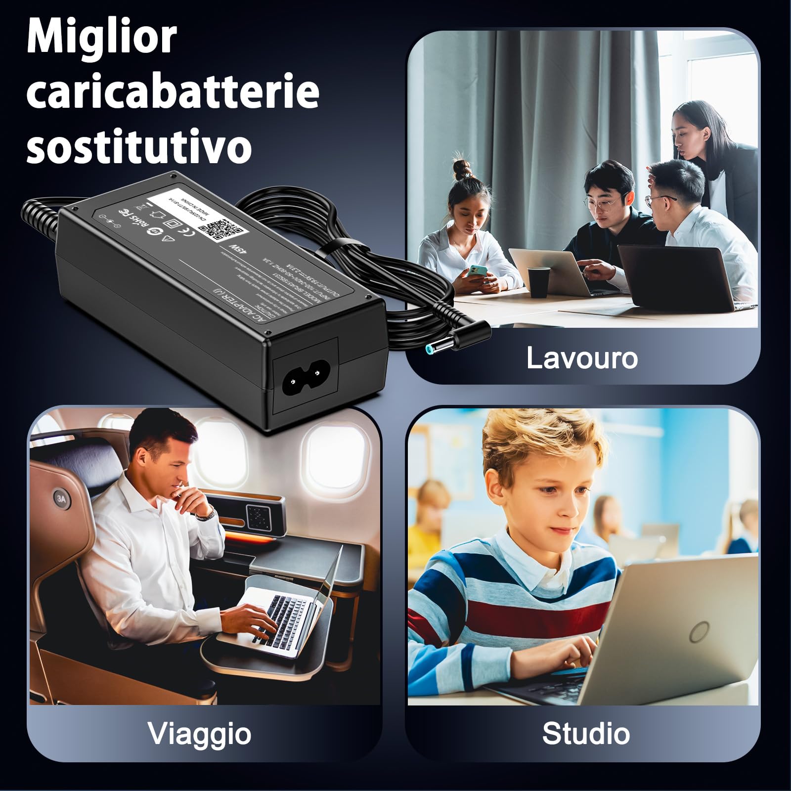 45W Caricatore Portatile 19.5V 2.31A Alimentatore Compatibile con HP Probook 430 440 450 470 Elitebook 840 850 250 255 G3 G4 G5 G6 G7 G8 Pavilion X360 Notebook 13 14 15 Adattatore Caricabatterie