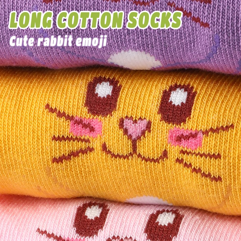 Vellibring 5 Pack Easter Bunny Socks Gifts for Women Cute Fuzzy Novelty Funny Colorful Rabbit Socks Easter Birthday Gifts for Girls Mom Sister