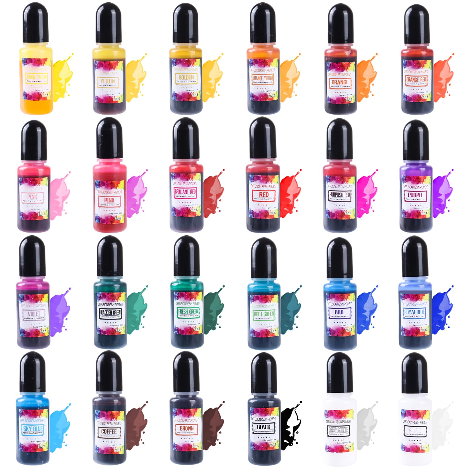 BLESTALIDO 24 Vivid Colors, Alcohol Ink Set - Concentrated Alcohol-Based Ink, Epoxy Resin Paint Dye for Resin Coasters, Acrylic Painting, Tumbler Making,10 ml Each