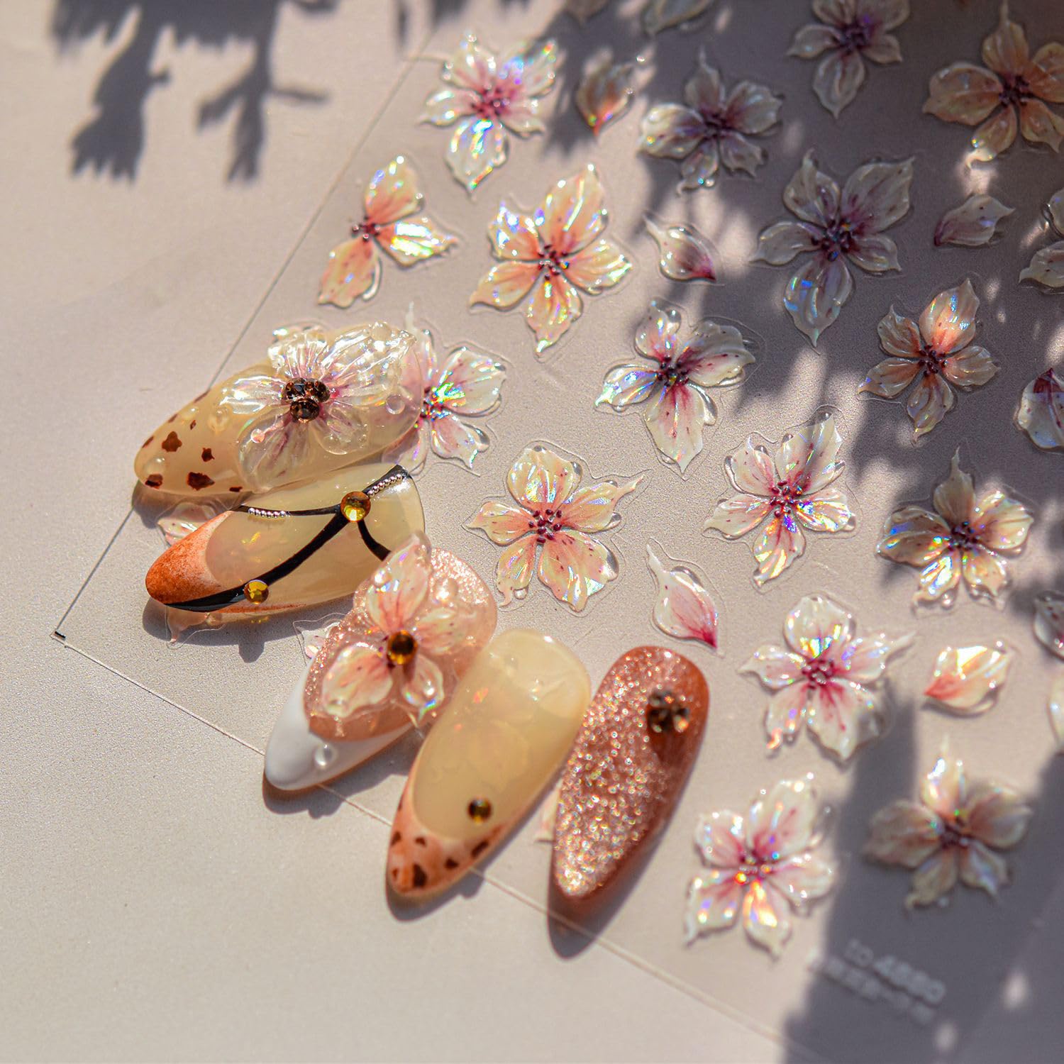 Flower Nail Stickers for Nails Art Self-Adhesive Colorful Five Petal Flowers Nail Decals Spring Summer Floral Nail Sticker Flowers Nails Design