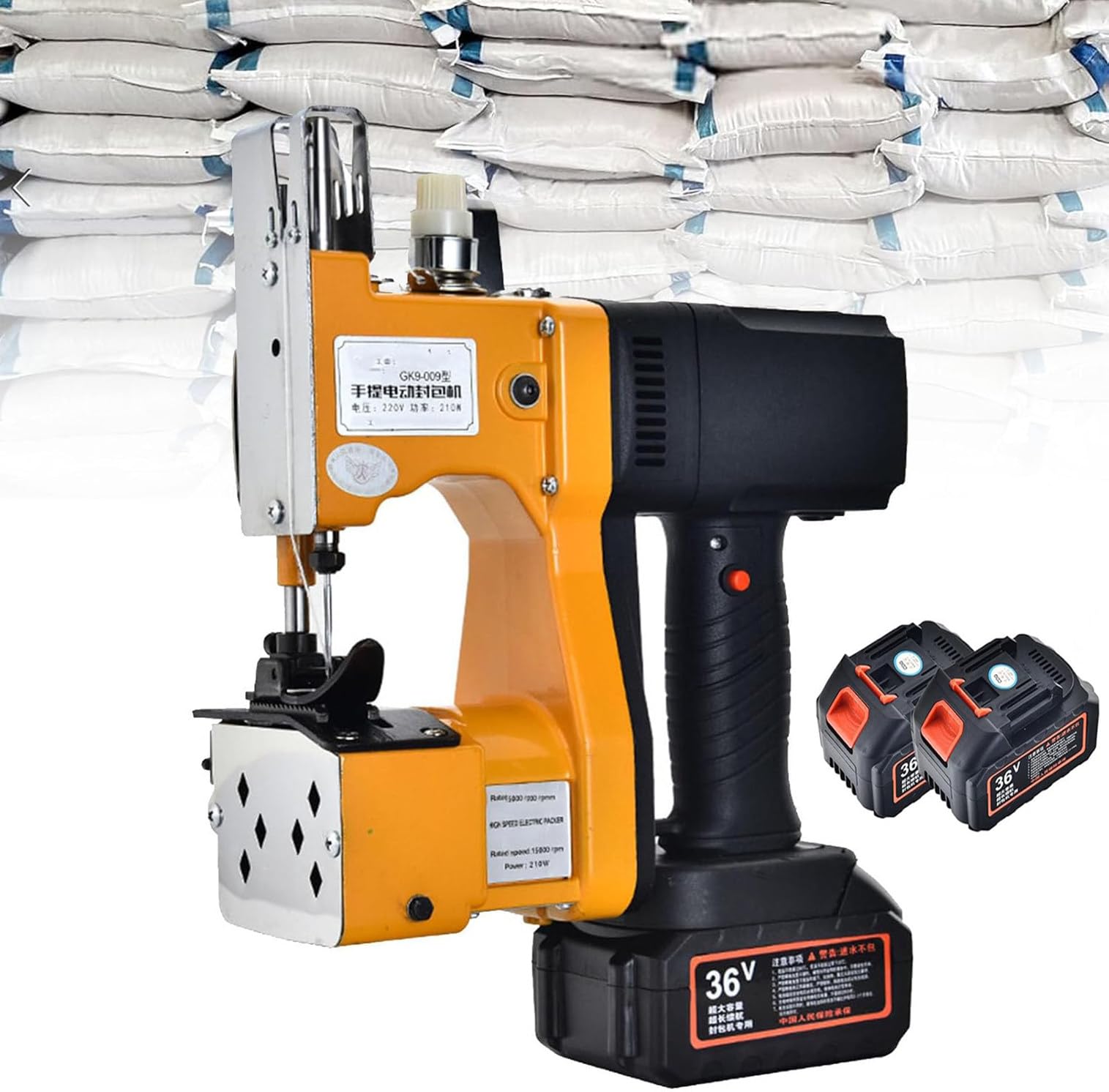XNZJHPP Portable Cordless Sewing Machine for Woven Bags, Electric Bag Stitcher with 2 Coils of Sewing Wire, Ideals for Handheld Bag Closing and Stitching (2Battery)