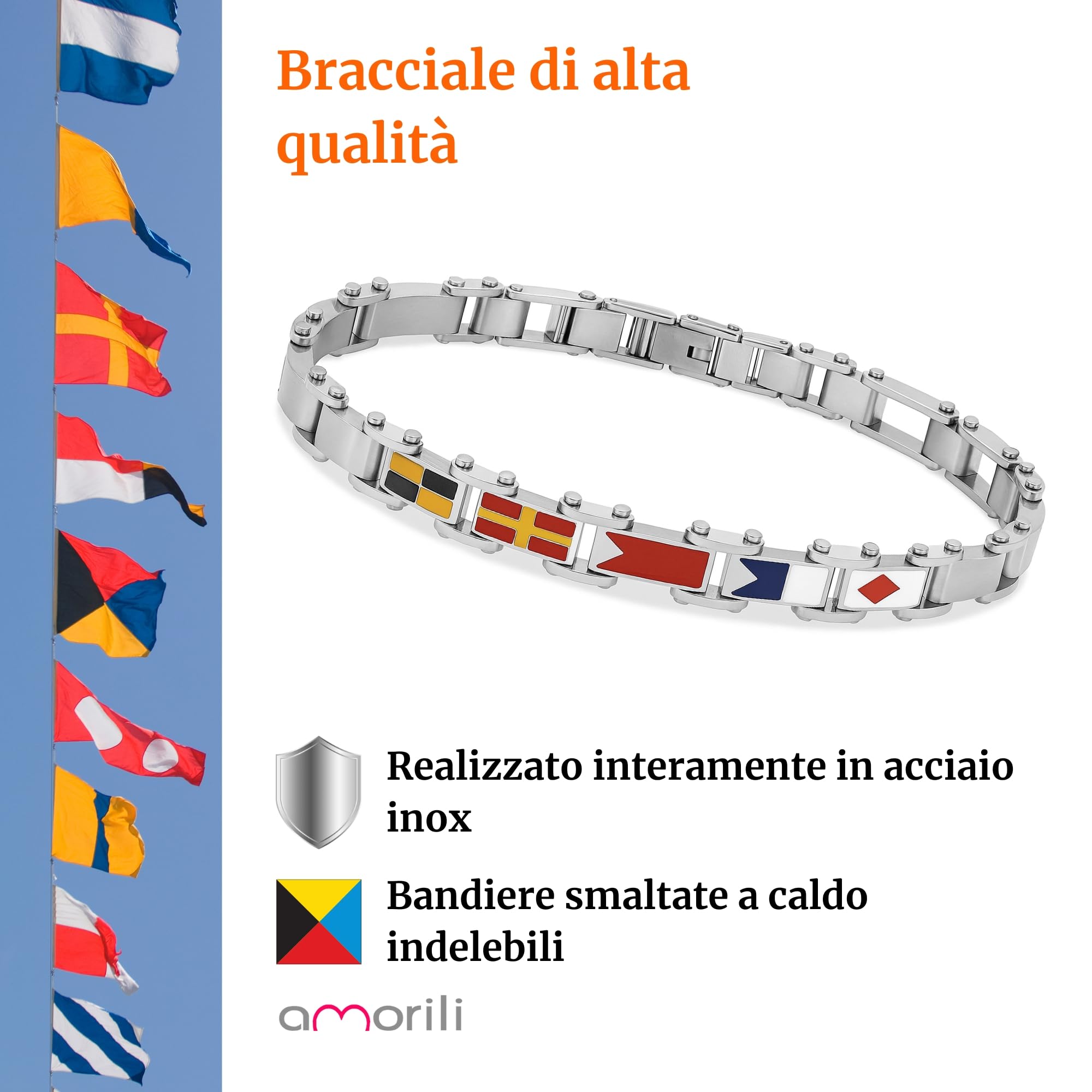 Bracciale Uomo Bandiere Nautiche – Accessorio Stile Marinaro Elegante – Idea Regalo Originale per Amanti del Mare e della Vela