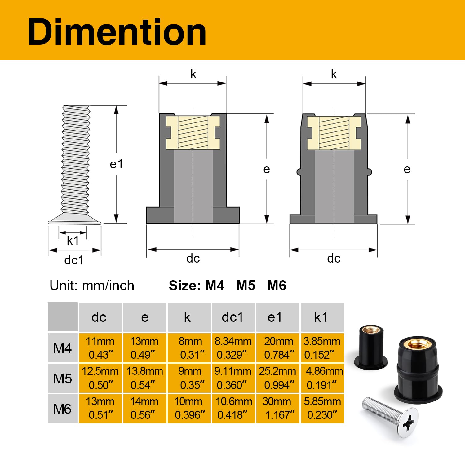 Mrosnail 40Pcs M4 M5 M6 Neoprene Well Nuts Kit with Stainless Steel Screws for Marine, Motorcycle, Kayak & Windscreen Accessories - High Strength Rubber Fasteners.