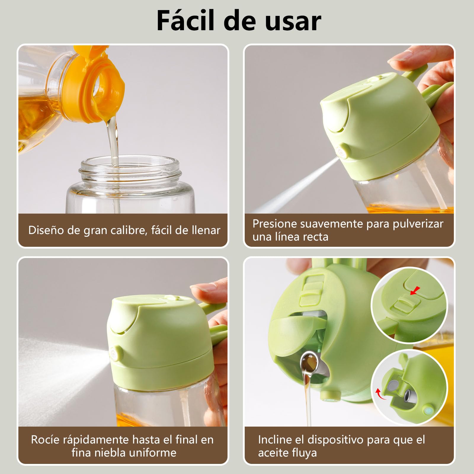 SWEET VIEW 470ml 2 en 1 Dispensador de Aceite y Pulverizador de Aceite, Vertedor Dispensador de Aceite de Oliva para, Cocina, Cocinar,Freidora de Aire,Ensalada, Barbacoa (Verde) — view 2