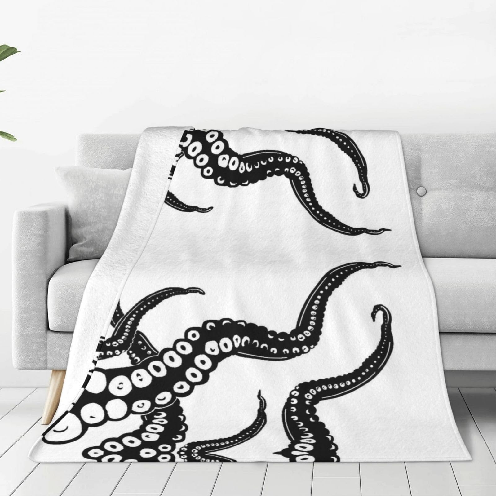Couverture polaire en flanelle motif pieuvre pour lit et canapé - Plaid chaud 150x125 cm